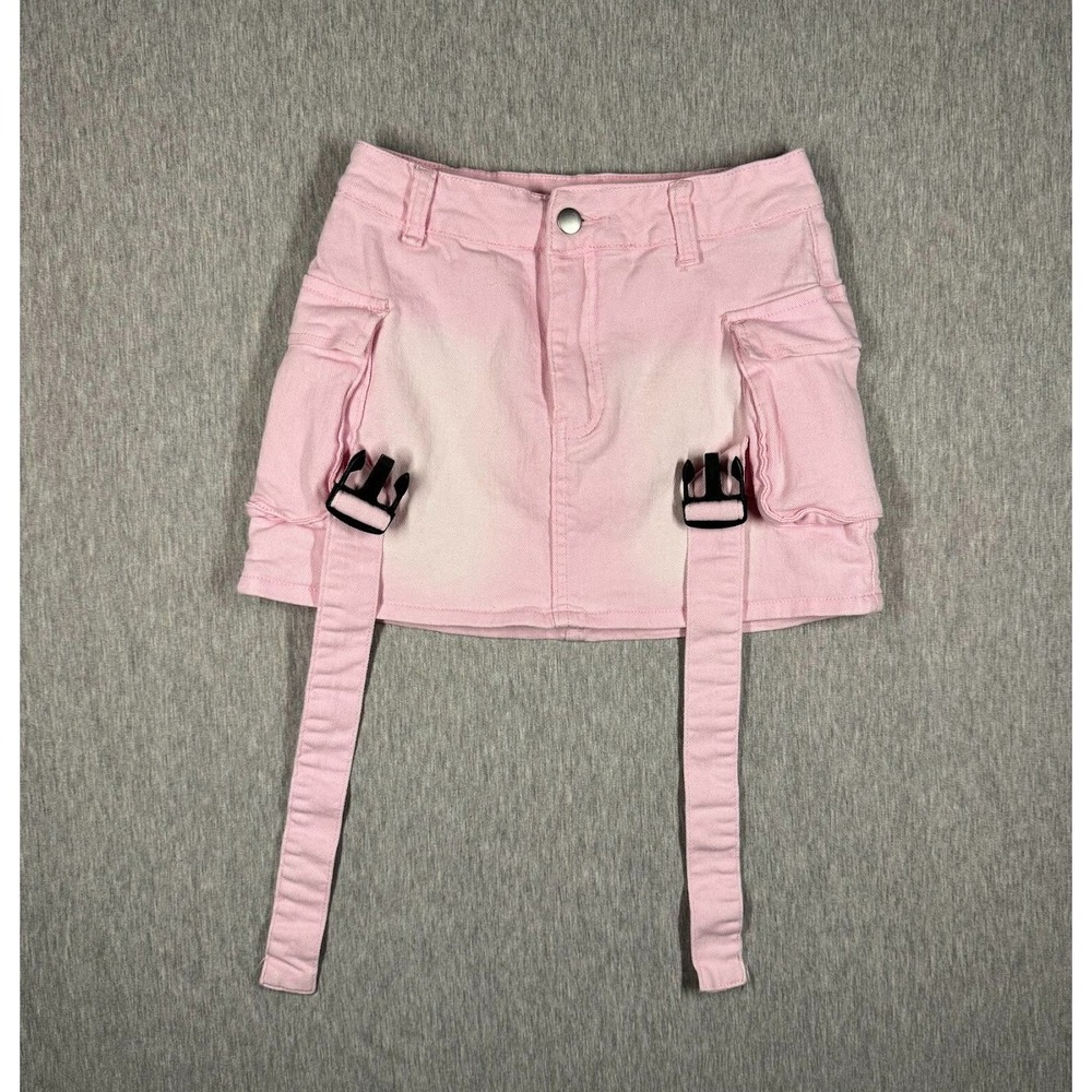 Pink Cargo Mini‎ Skirt with Buckle Straps | Y2K Utility Skirt | Size Small